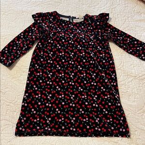 Crewcuts Velvet Navy Dress with Red and Pink Cherry Print